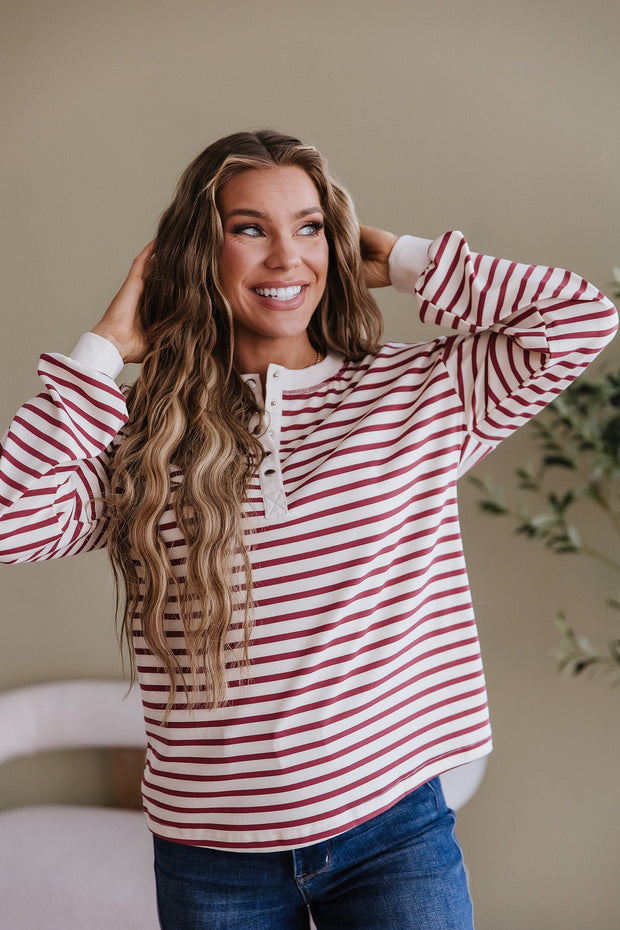Cam Striped Henley Top | DROPSHIP
