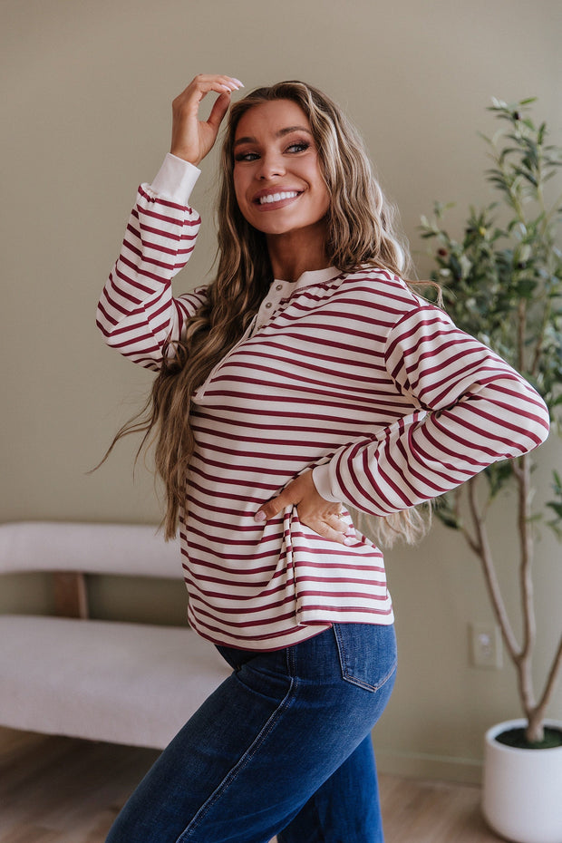 Cam Striped Henley Top | DROPSHIP
