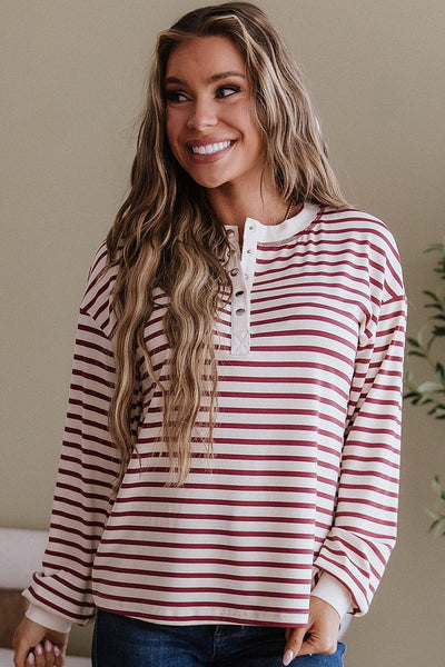 Cam Striped Henley Top | DROPSHIP