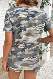 Camo Print Crew Neck Short Sleeve Top | DROPSHIP