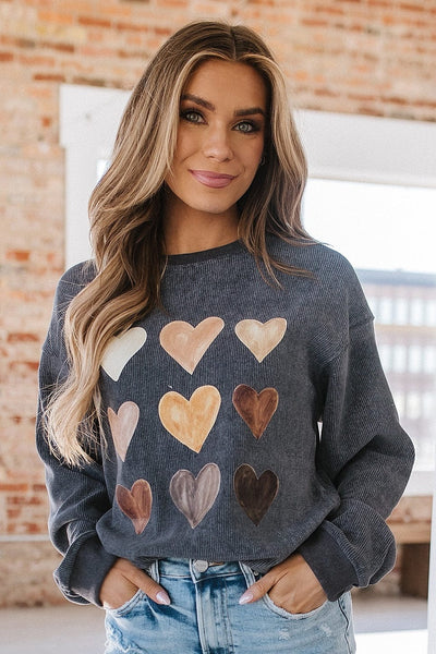Carolyn Cord Heart Graphic Sweatshirt | S-2XL