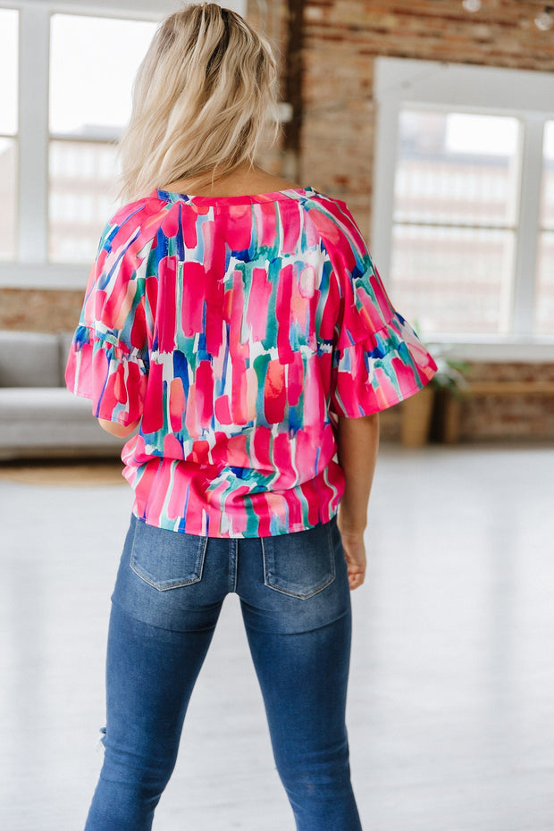 SALE - Carter Abstract V-Neck Blouse | Size Small