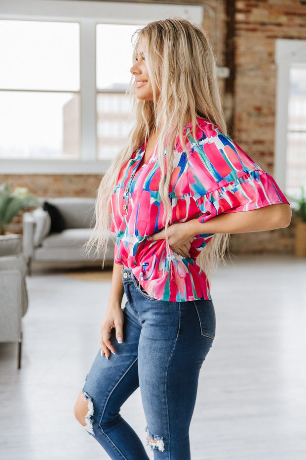 SALE - Carter Abstract V-Neck Blouse | Size Small