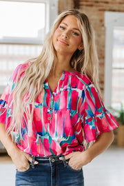 SALE - Carter Abstract V-Neck Blouse | Size Small