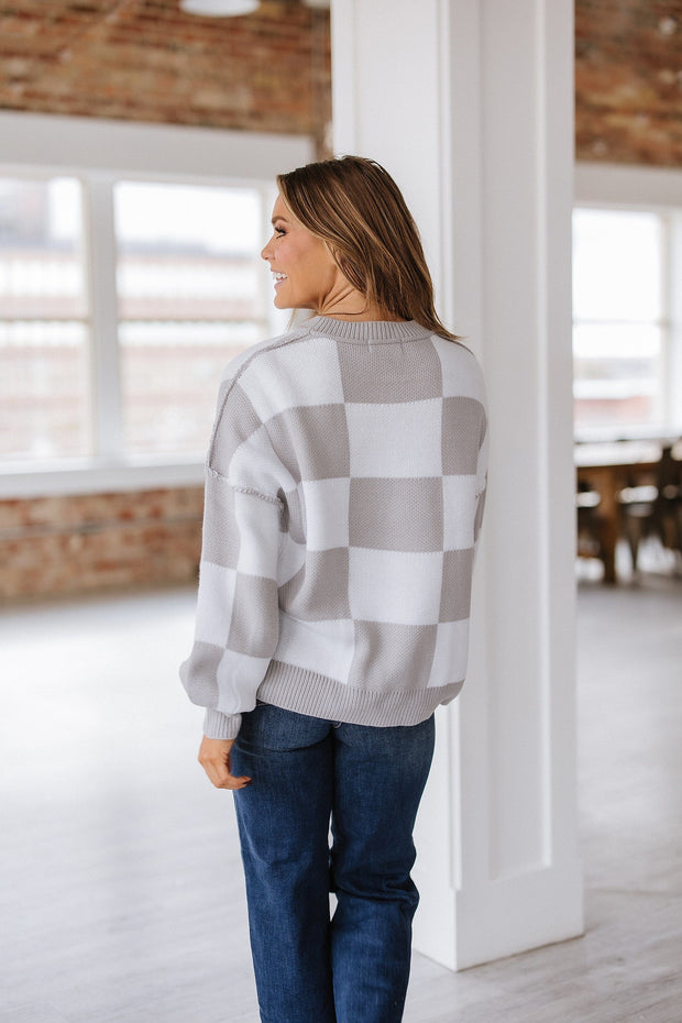 Checkered Bishop Sleeve Sweater | DROPSHIP