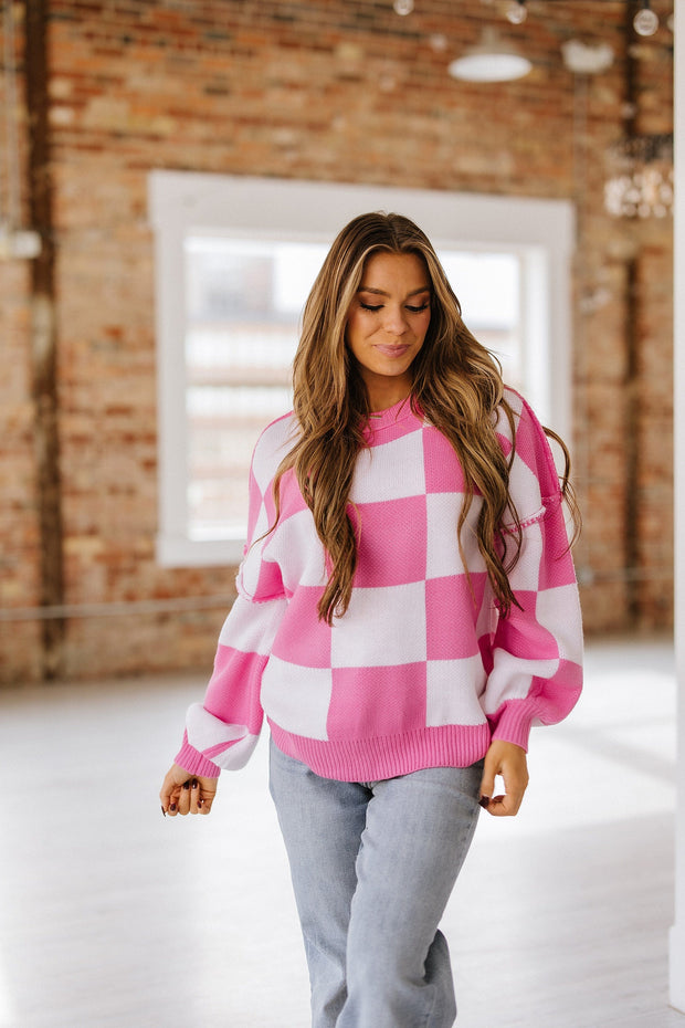 Checkered Bishop Sleeve Sweater | DROPSHIP