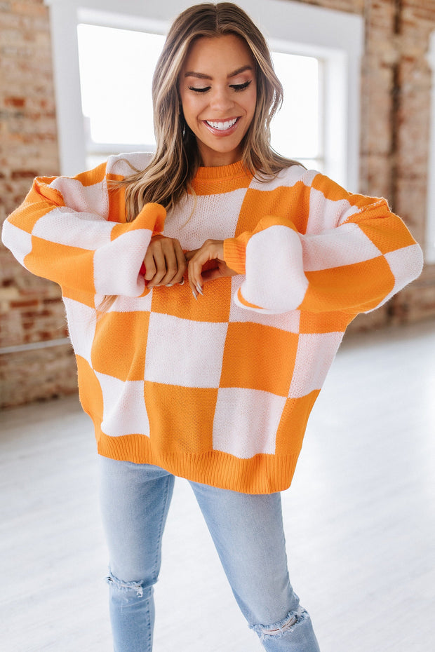 Checkered Bishop Sleeve Sweater | DROPSHIP