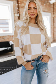 Checkered Bishop Sleeve Sweater | DROPSHIP