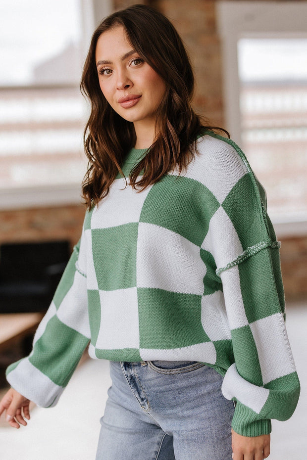 Checkered Bishop Sleeve Sweater | DROPSHIP