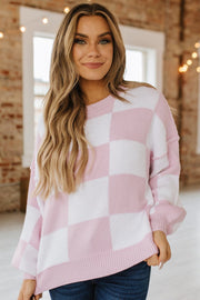 Checkered Bishop Sleeve Sweater | DROPSHIP