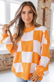 Checkered Bishop Sleeve Sweater