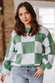 Checkered Bishop Sleeve Sweater