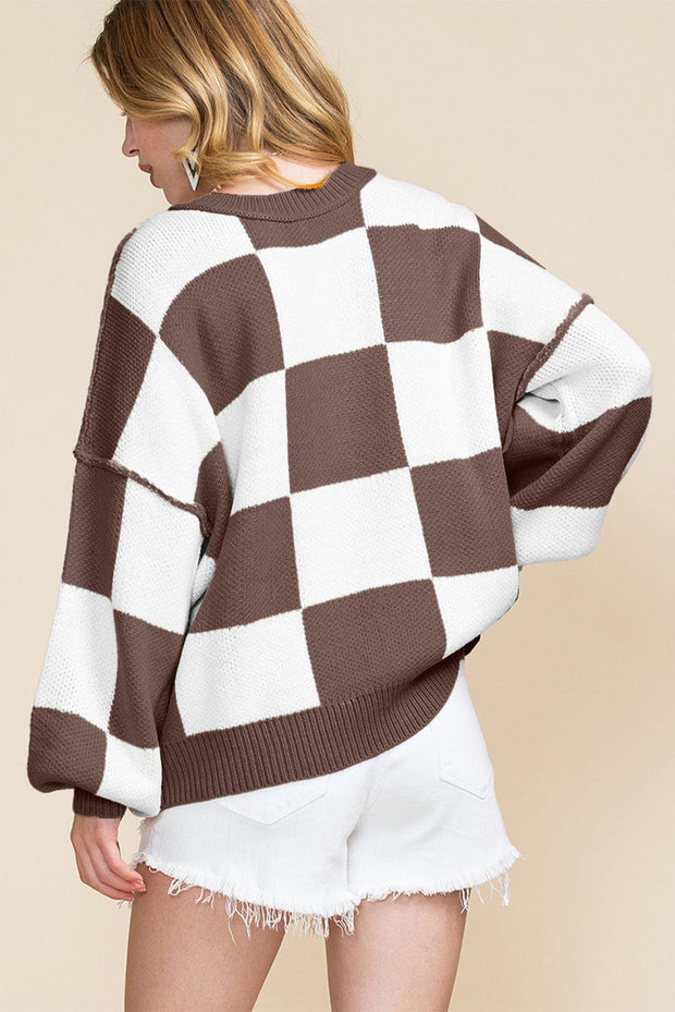 Checkered Bishop Sleeve Sweater | DROPSHIP