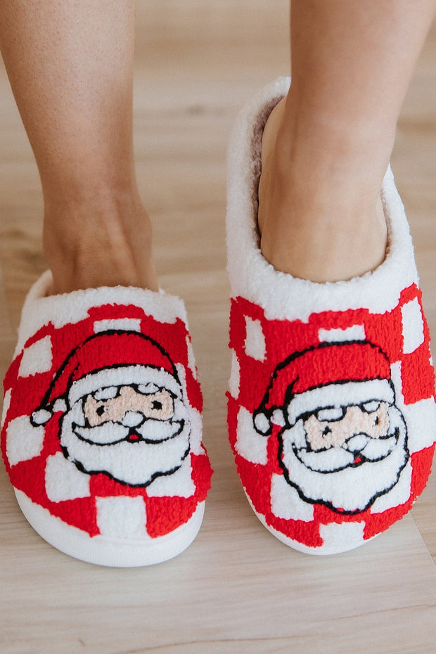 Checkered Santa Plush Slippers | DROPSHIP