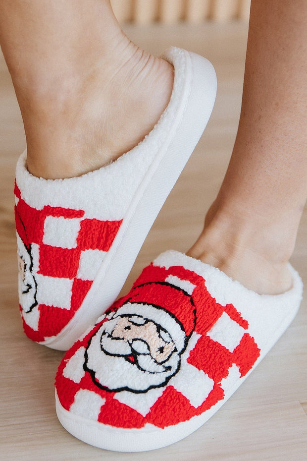 Checkered Santa Plush Slippers | DROPSHIP