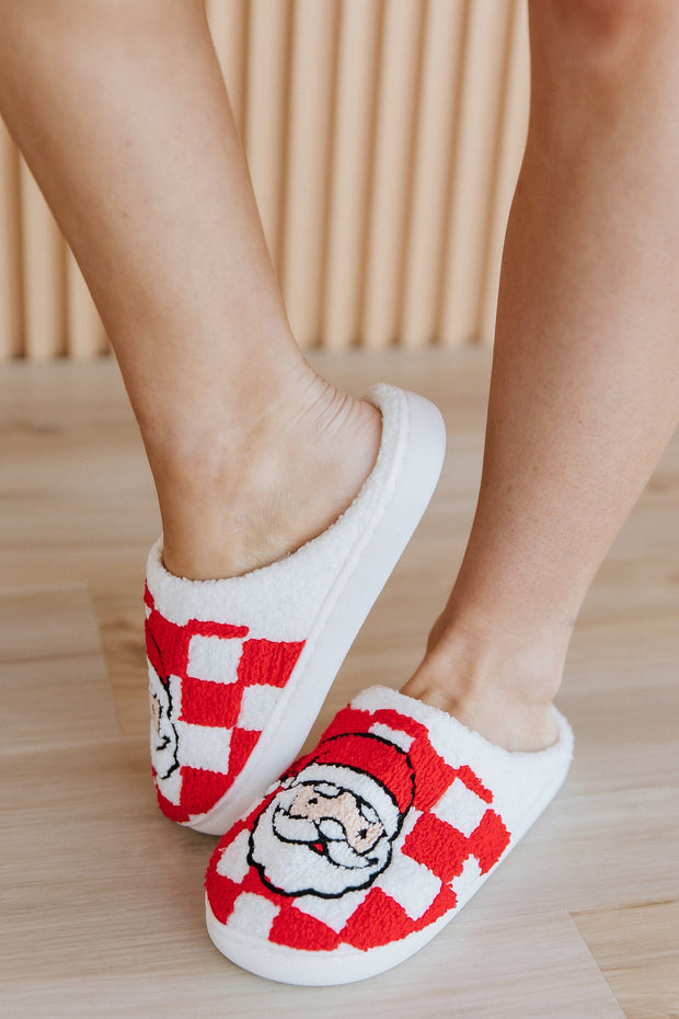 Checkered Santa Plush Slippers | DROPSHIP