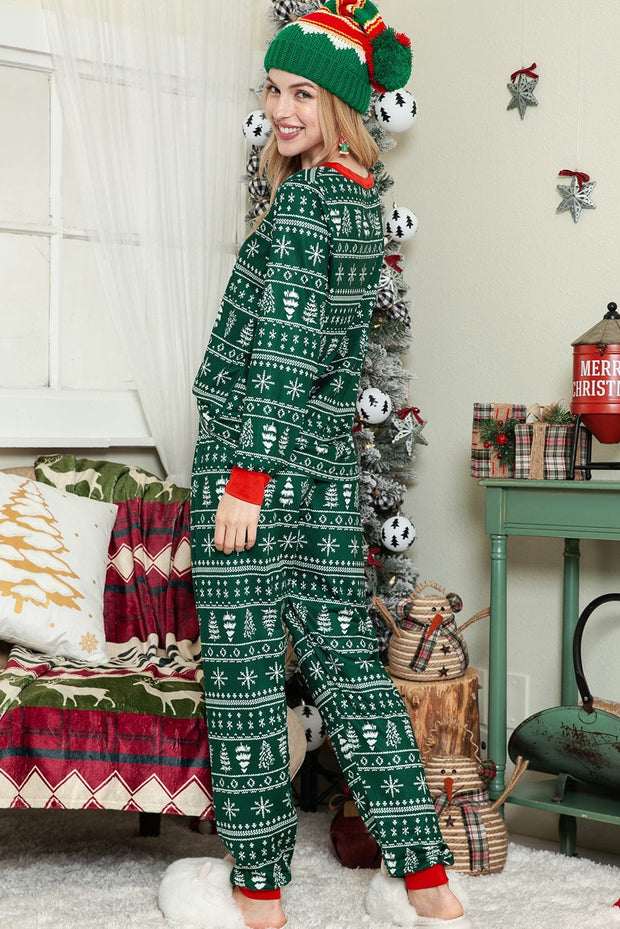 Christmas Tree Color Contrast Pajama Set | S-3XL