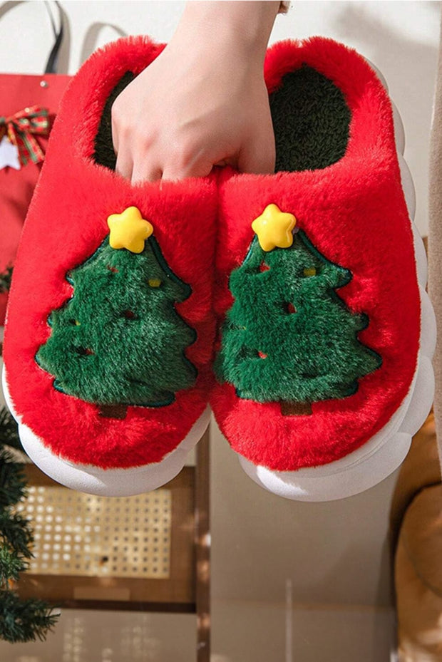 Christmas Tree Graphic Plush Slippers | DROPSHIP