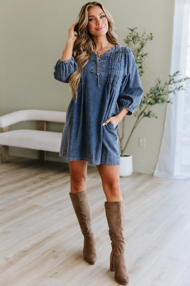 Colette 3/4 Sleeve Denim Dress | DROPSHIP