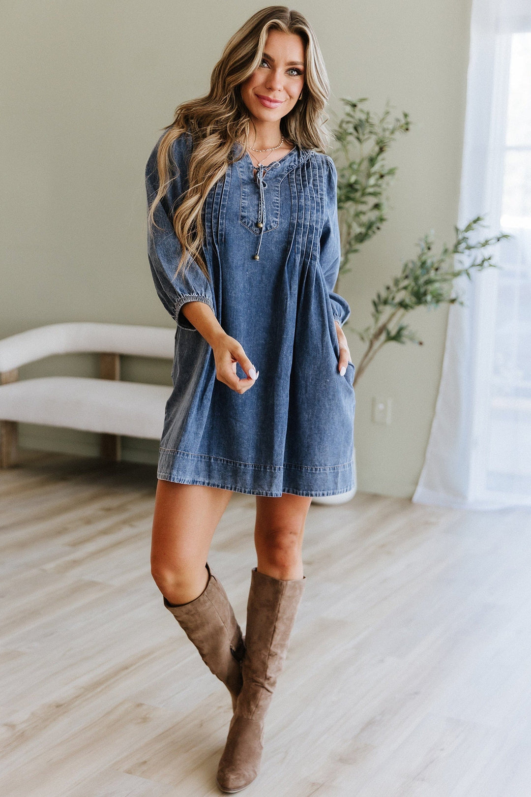 Women's 3/4 Sleeve Denim Dress