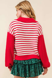 Striped V-Neck Collar Drop Sleeve Sweater | PRE ORDER