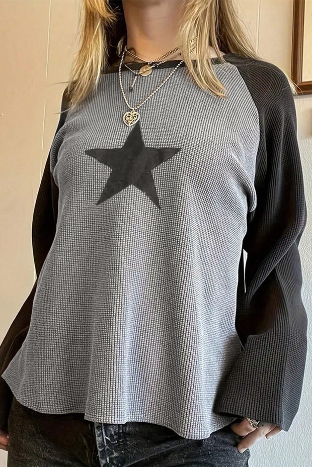 Star Graphic Knit Long Sleeve Top