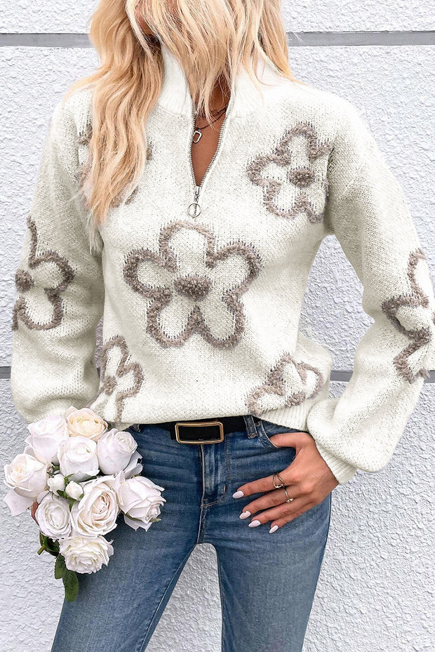 Jeanine Flower Half Zip Sweater | S-2XL | PRE ORDER