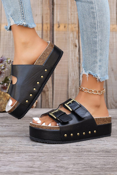 Dual Buckle Studded Platform Sandals