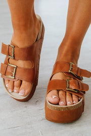 SALE - Dual Buckle Studded Platform Sandals