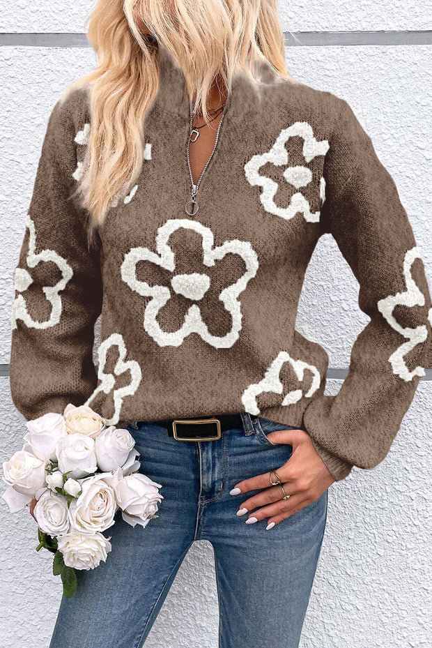 Jeanine Flower Half Zip Sweater | S-2XL | PRE ORDER