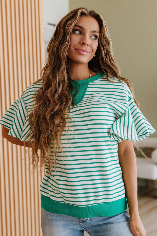 Ethan Striped Ruffle Sleeve Blouse