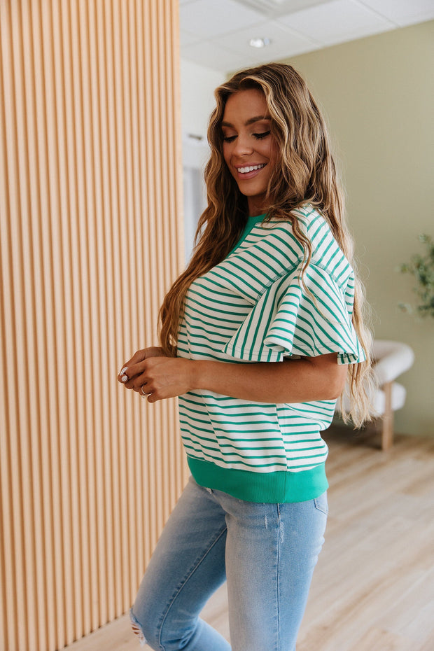 Ethan Striped Ruffle Sleeve Blouse