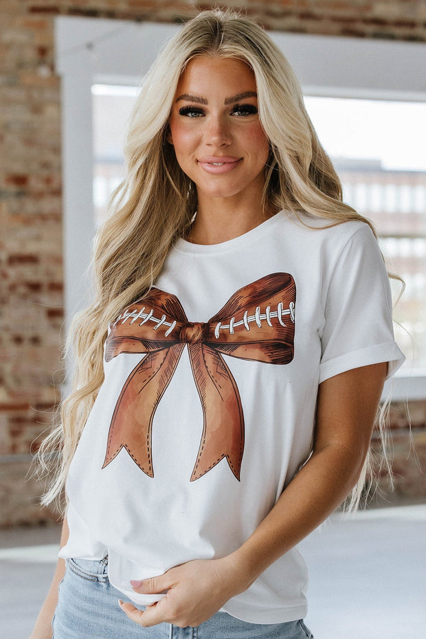 Football Printed Bow Graphic Tee | S-2XL | PRE ORDER