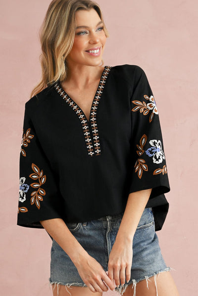 Freddie Floral Embroidered Blouse | S-3XL