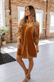 Gloria Button Front Velvet Dress | S-XL