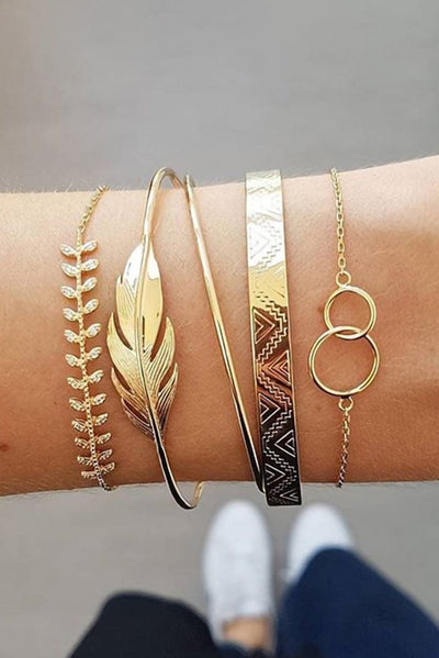 Gold 5Pcs Adjustable Bracelet Set