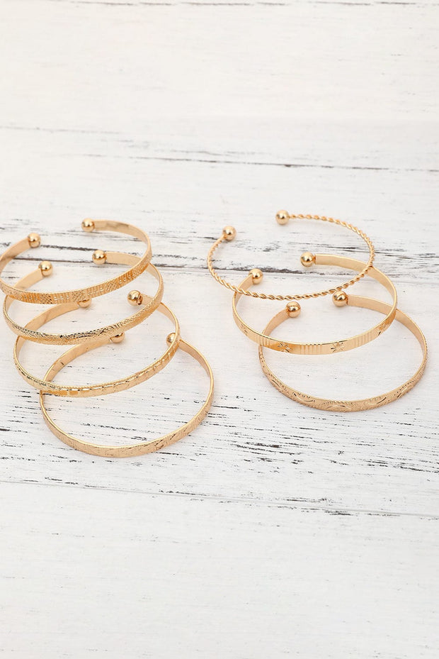 Gold 7 pcs Textured Bracelet Set