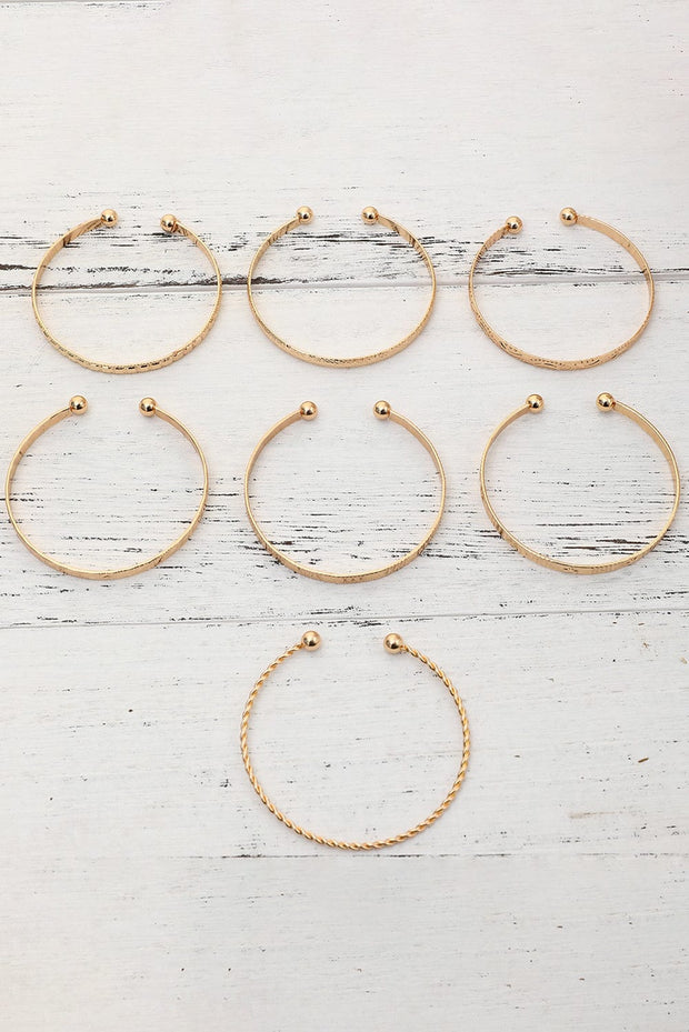 Gold 7 pcs Textured Bracelet Set