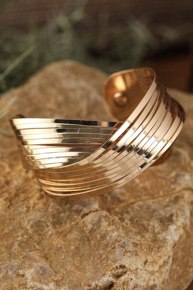 Gold Crossover Cuff Wide Bracelet