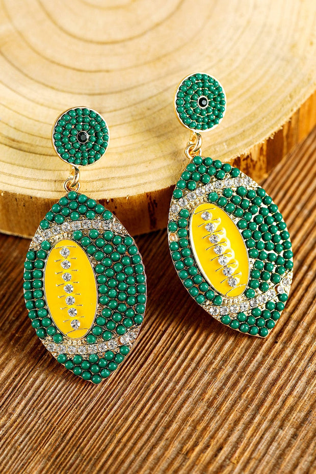 Green Beaded Football Earrings