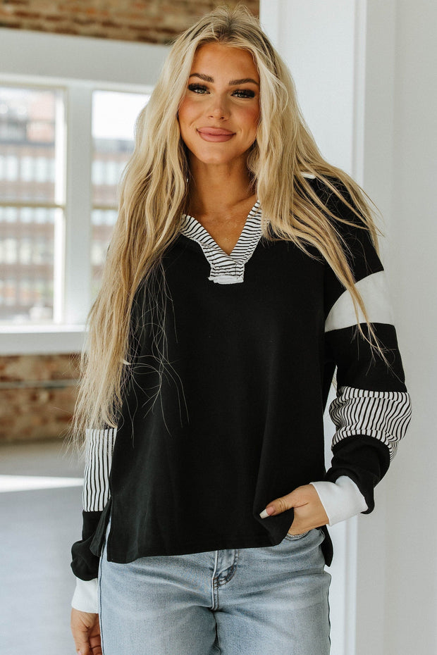 Hannah Striped Collared Sweatshirt | S-2XL