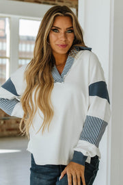 Hannah Striped Collared Sweatshirt | S-2XL