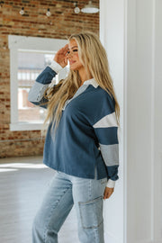 Hannah Striped Collared Sweatshirt | S-2XL