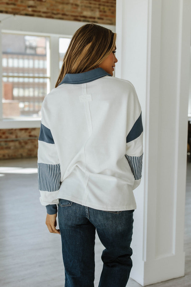 Hannah Striped Collared Sweatshirt | S-2XL