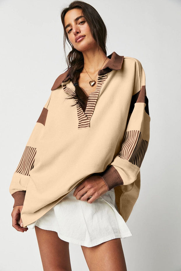 Hannah Striped Collared Sweatshirt | S-2XL