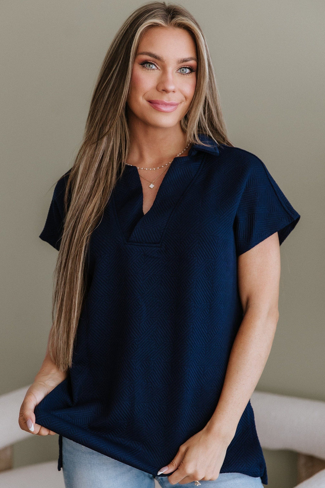 Harbor Textured Collared Top – Women's Office Wear Blouse – Liam