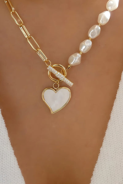 Heart Pendant Rhinestone Pearl Necklace