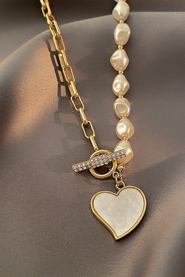 Heart Pendant Rhinestone Pearl Necklace