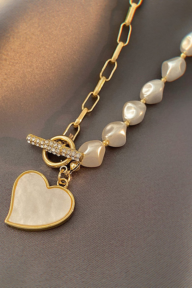 Heart Pendant Rhinestone Pearl Necklace