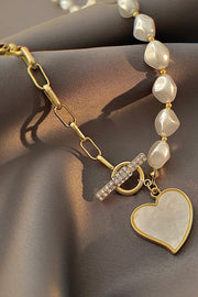 Heart Pendant Rhinestone Pearl Necklace